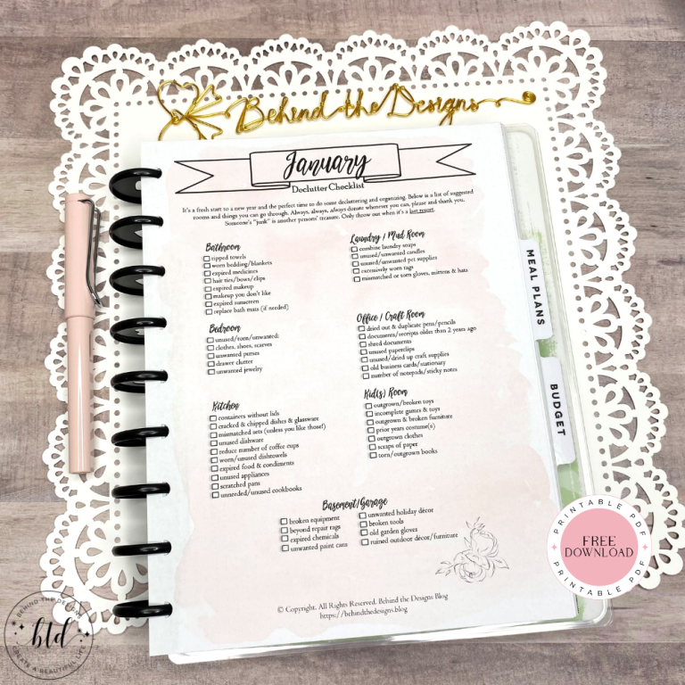 January Declutter Checklist Planner Printable