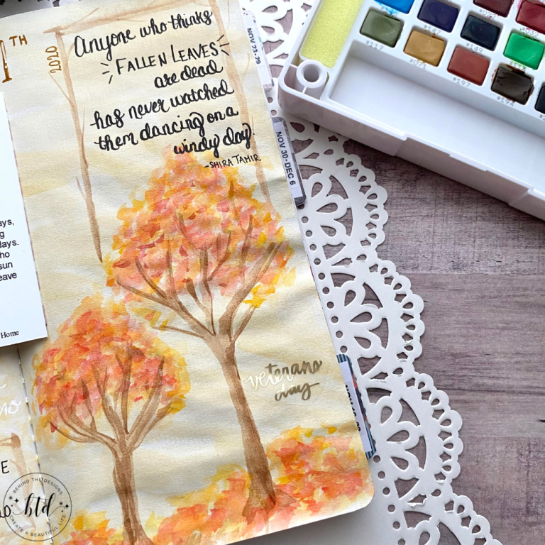 November Autumn Leaves Watercolor Art Journal Page