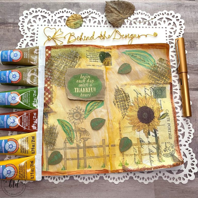 Thankful Art Journal Page Using Sunflower Paper Napkins